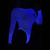 Sexy Hollow Luminous Blue Fishnet Bodysuit Women's Lingerie