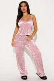 Women's Fashion Sexy Strap Velvet Top Pant Two-Piece Sleepwear