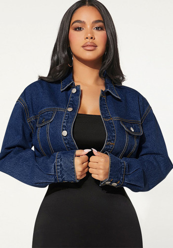 Women's Button Long Sleeve Short Denim Jacket