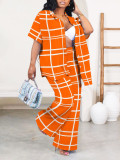 Women's Fashion Turndown Collar Short Sleeve Shirt Pants Plus Size Two-Piece Set