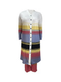 Women's Plus Size Elegant Fashion Stripes Button Jacket Pants Two Piece Set