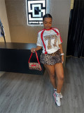 Fashion Trend Loose Casual Contrast Color Leopard Print Top Short Sleeve Patchwork T-Shirt