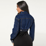 Women's Button Long Sleeve Short Denim Jacket