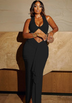 Women's Solid Color Hollow Trendy Sleeveless Chic Casual Long Dress