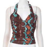 Women's Halter Neck Back Strapless Print Top