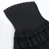 Strapless Sexy Low Back Slim Fit Cascading Ruffles Women Mini Dress