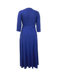 Women's Fashion Solid Color V-Neck Long Sleeve Slit Long Dress