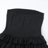 Strapless Sexy Low Back Slim Fit Cascading Ruffles Women Mini Dress