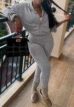 Women's Fashion Solid Color Zipper Long Sleeve Top Slim Pants Plus Size Two-Piece Set