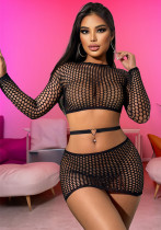 Sexy Hollow Fishnet Sexy Lingerie Women's Skirt Set