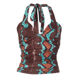 Women's Halter Neck Back Strapless Print Top
