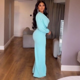 Sexy Lantern Sleeve Slim Waist Button Decoration Wide Leg Jumpsuit