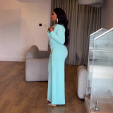 Sexy Lantern Sleeve Slim Waist Button Decoration Wide Leg Jumpsuit