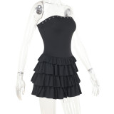 Strapless Sexy Low Back Slim Fit Cascading Ruffles Women Mini Dress