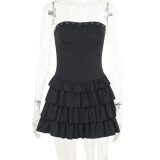 Strapless Sexy Low Back Slim Fit Cascading Ruffles Women Mini Dress