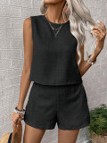 Women Solid Sleeveless Tank Top and Shorts Casual two-piece set