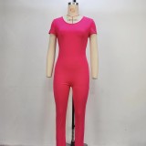 Women backless Solid short-sleeved Jumpsuit