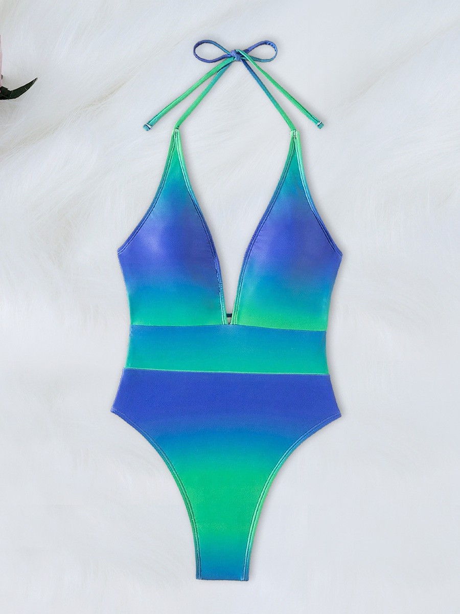 Solid One-Piece Bikini Swimsuit for Beachwear