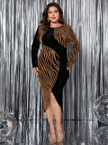 Plus Size Women Leopard Long Sleeve Dress