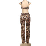 Women Spring Sexy Leopard Top and Pants Two-piece Set