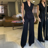 Women summer Solid vest and trousers two-piece set