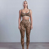 Women Spring Sexy Leopard Top and Pants Two-piece Set