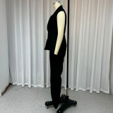 Women summer Solid vest and trousers two-piece set