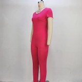 Women backless Solid short-sleeved Jumpsuit
