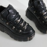 Women autumn and winter metal thick-soled low-top punk leather shoes