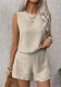 Women Solid Sleeveless Tank Top and Shorts Casual two-piece set