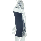 Women Elegant Black and White Colorblock Strapless Off Shoulder Jumpsuit