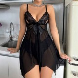 Plus Size Women Lace See-Through Mesh Suspender Nightdress Sexy Lingerie