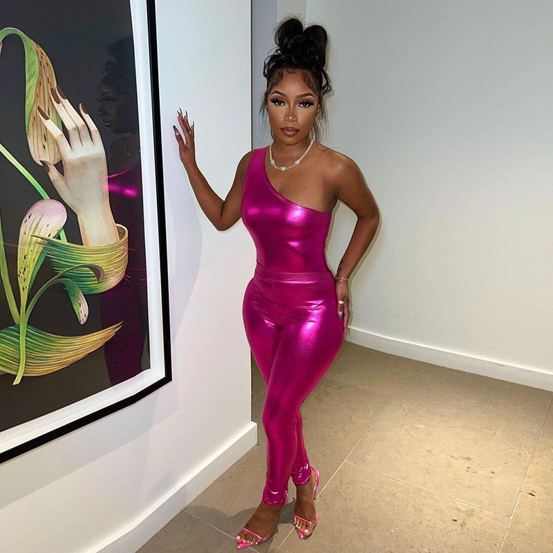 Women summer sexy one-shoulder Top jumpsuit and trousers two-piece set