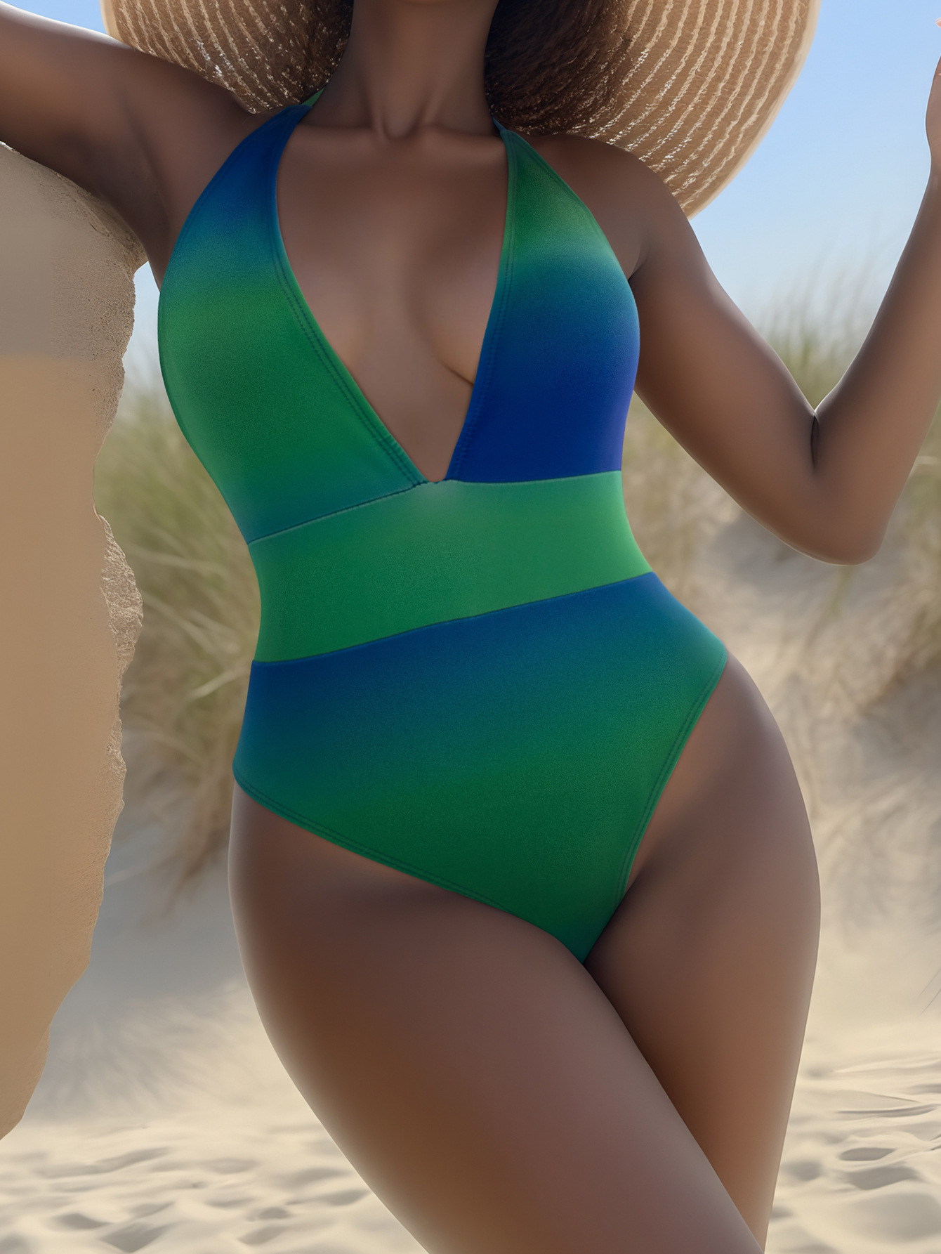 Solid One-Piece Bikini Swimsuit for Beachwear