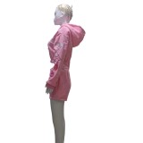 Women Sports Casual Embroidered Hoodies and Shorts Two-Piece Set