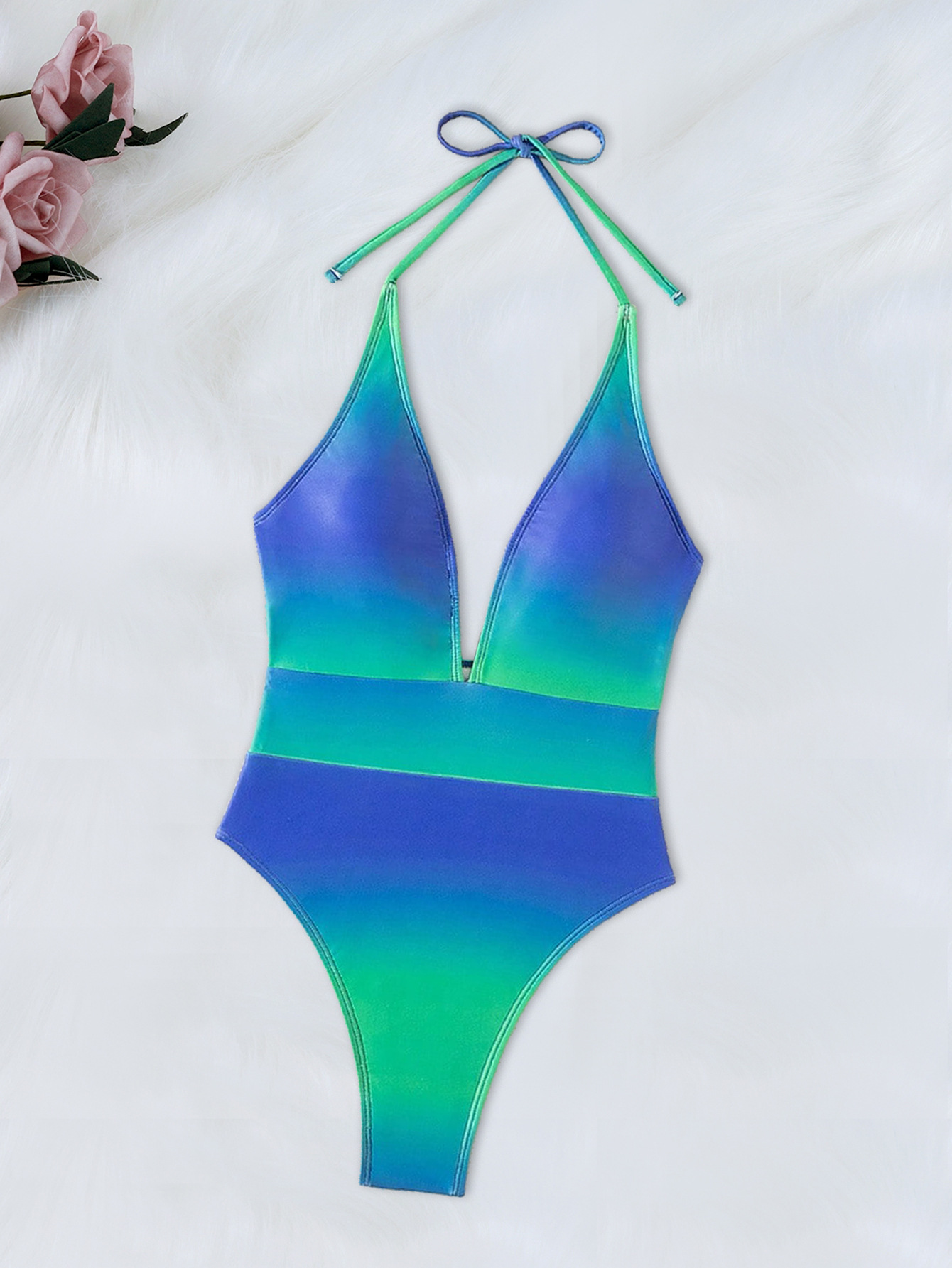 Solid One-Piece Bikini Swimsuit for Beachwear