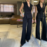 Women summer Solid vest and trousers two-piece set