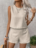 Women Solid Sleeveless Tank Top and Shorts Casual two-piece set