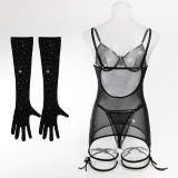 Sequins Ladies Nightclub See Through Dress With Gloves