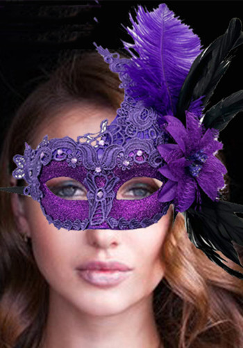 Venetian Ball Mask Feather Lace Diamond Flower Eye Mask Halloween Mardi Gras Party Props
