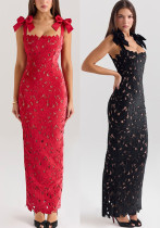 Spring Summer Lace Bowknot Casual Holidays Slim Long Party Dress