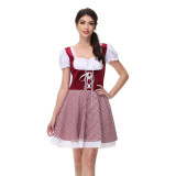 German Munich Oktoberfest Maid Costume Plaid Beer Dress Mardi Gras Costume