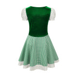 German Munich Oktoberfest Maid Costume Plaid Beer Dress Mardi Gras Costume