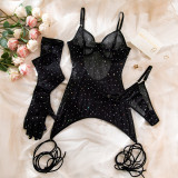 Sequins Ladies Nightclub See Through Dress With Gloves
