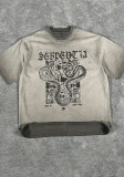 Spring Summer Ripped Retro Printed T-Shirt Men's Trendy Loose Washed Top