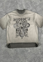 Spring Summer Ripped Retro Printed T-Shirt Men's Trendy Loose Washed Top Spring Summer Ripped Retro Printed T-Shirt Men's Trendy Loose Washed Top