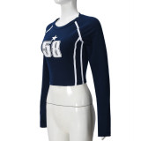 Fashionable Women's T-Shirt Crop Tight Fitting Printed Long-Sleeved Top