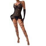 Sequins Ladies Nightclub See Through Dress With Gloves