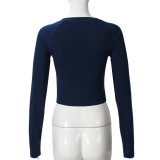 Fashionable Women's T-Shirt Crop Tight Fitting Printed Long-Sleeved Top