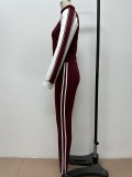 Fashionable Contrast Crop Sports Casual Two Piece Pants Set